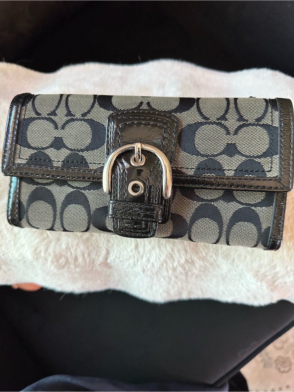 Vintage Coach Signature Canvas Buckle Wallet in Black/Gray